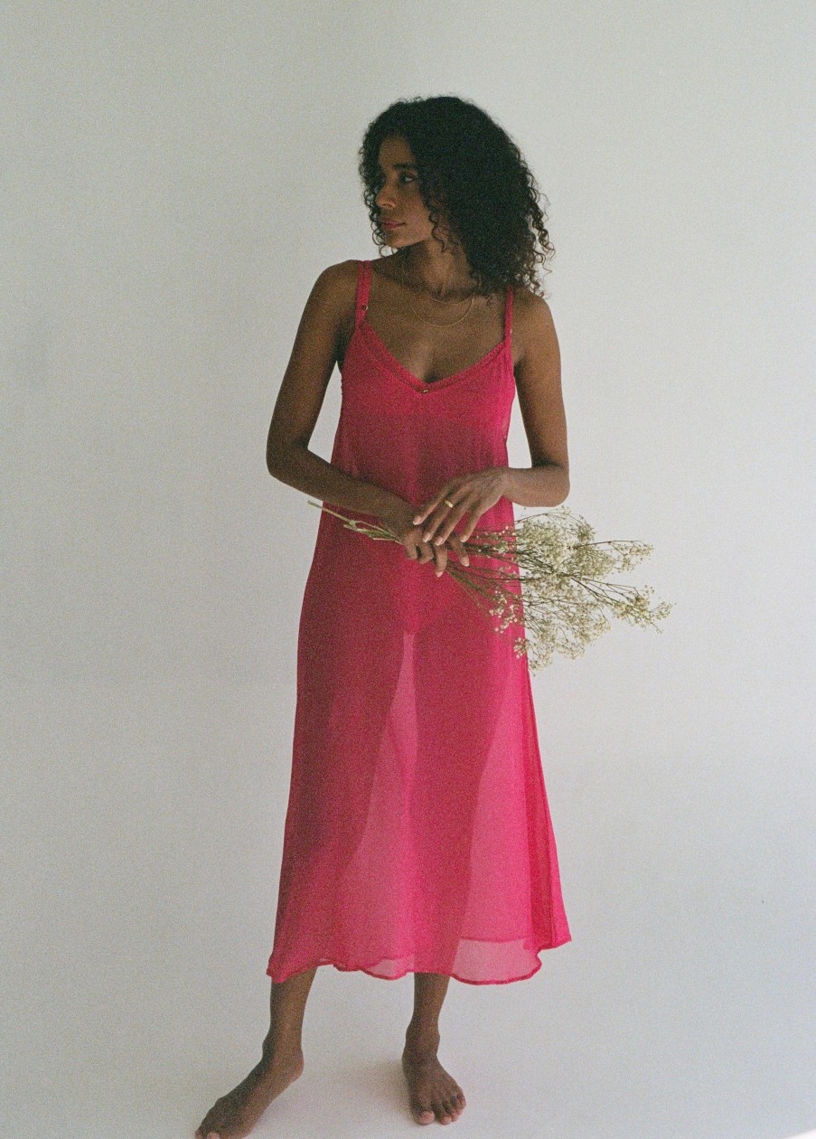 Women Gooseberry Intimates Slip Dresses | Silk Maxi Dress Fuchsia